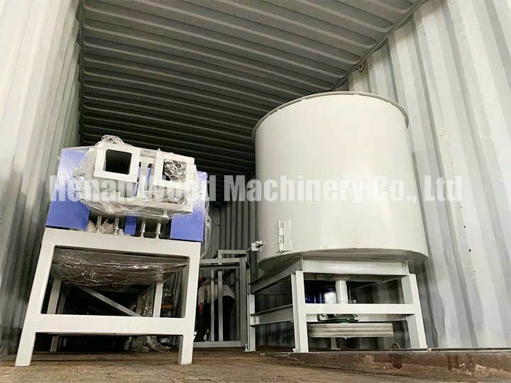 Loading of wood pallet block production line