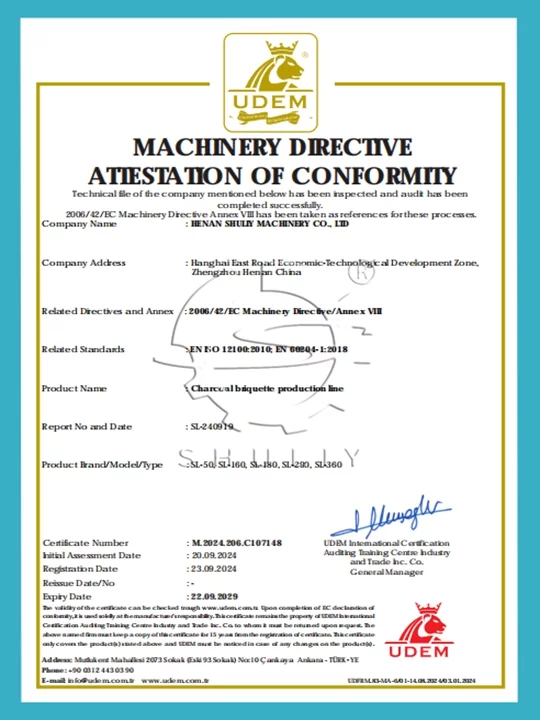 charcoal briquette making machine qualification certificates